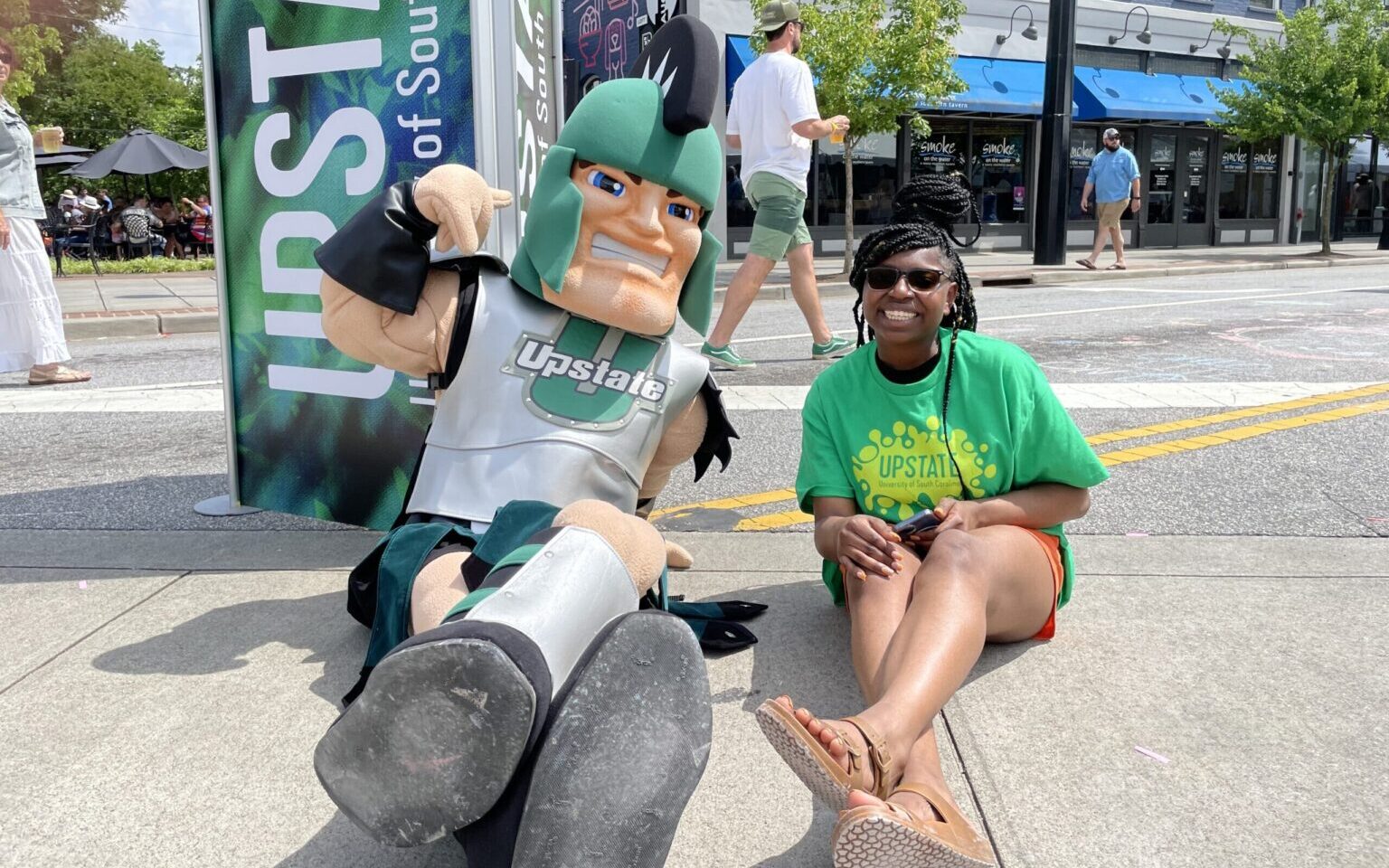 Sparty with a student