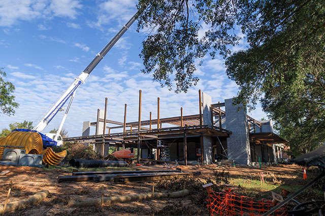 a crane over a building