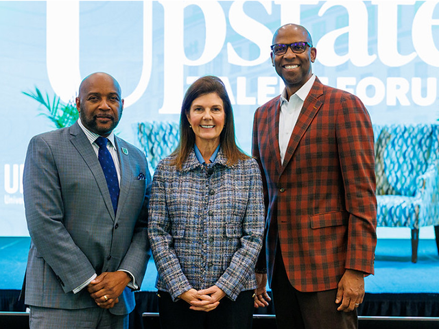 Photo of Dr. Bennie Harris, Lt. Gov. Pamela Evette and Louis Stewart at the third annual Upstate Talent Forum.