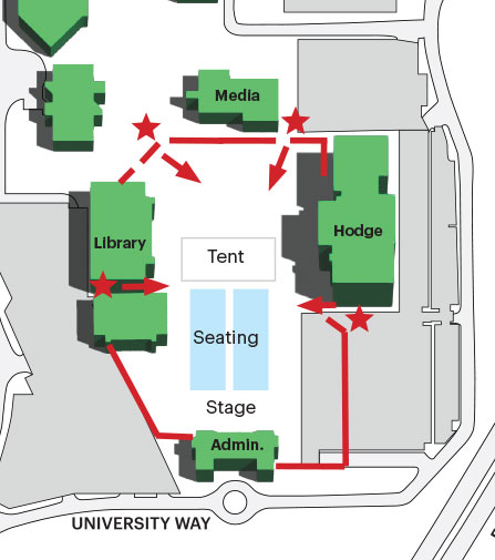Map of the plaza and its entry points