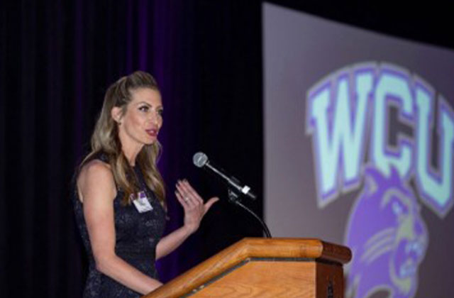 a woman at a podium
